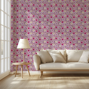 Papier Peint Floral rose moderne Dianthus & Daisy Drawn main