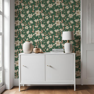 Papier Peint Floral Vert Beige Lily Motif botanique