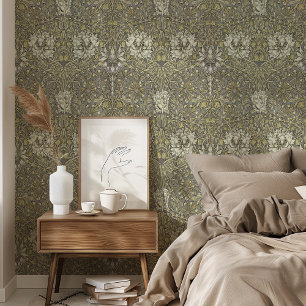 Papier Peint Floral Vintage Gris & Or Chèvrefeuill