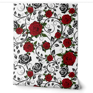 Papier Peint Floral Vintage Rouge & Noir Élégant