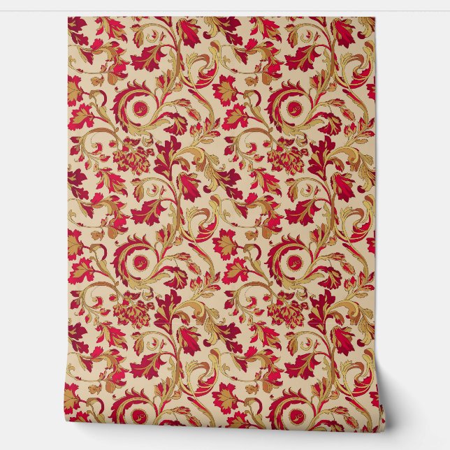 Papier Peint Flore classique rouge et or (Déroulement)