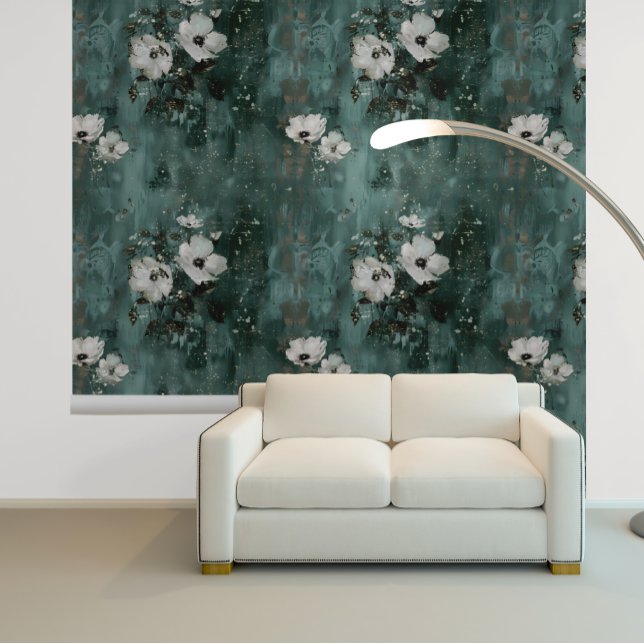 Papier Peint Flore verte blanche à fleurs (Créateur téléchargé)