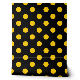 Papier Peint Fond noir pois jaunes