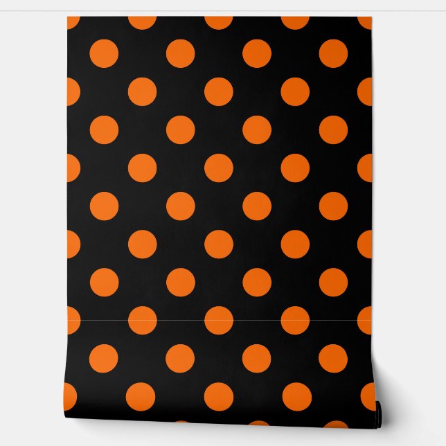 Papier Peint Fond noir pois orange (Déroulement)