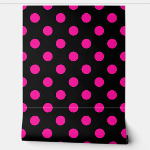 Papier Peint Fond noir pois roses