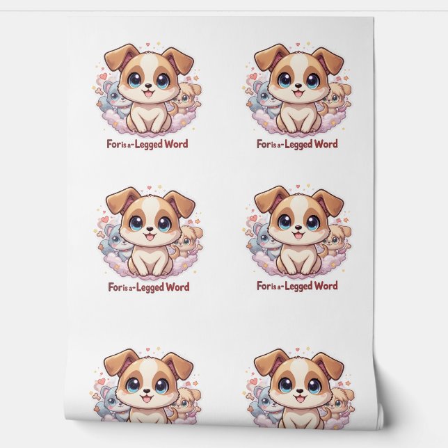 Papier Peint "For Is a Four-Legging Word" mignon Chiot numériqu (Déroulement)