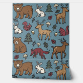 Papier Peint Forêt boisée Doodle Animaux Crème (Déroulement)