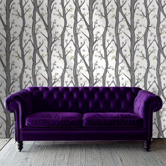 Papier Peint Forêt peinte à fleurs violettes Artistique Floral