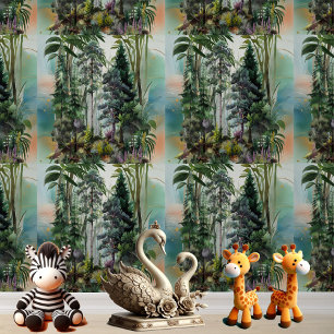 Papier Peint Forêt tropicale grands arbres Verdure Nature Aquar