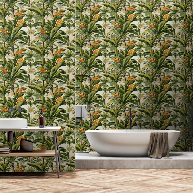Papier Peint Forêt tropicale verte et jaune (Salle de bain)