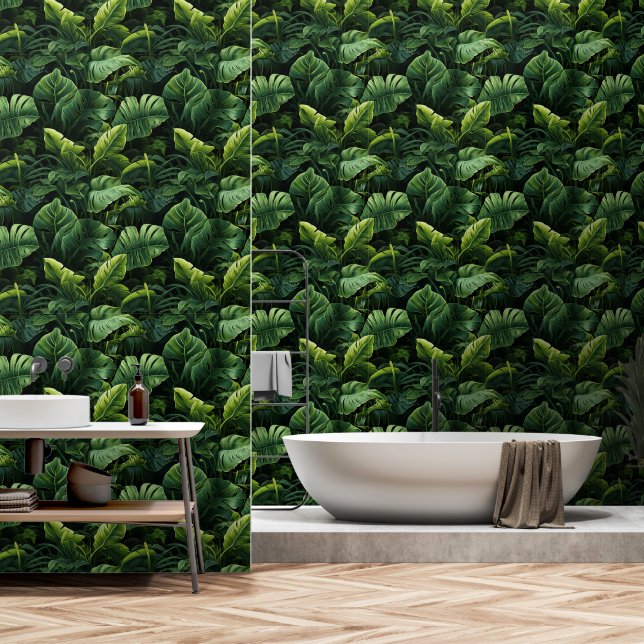 Papier Peint Forêt tropicale verte luxuriante (Salle de bain)