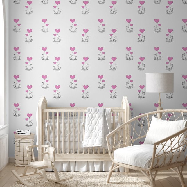 Papier Peint Foxes et ballons de coeur rose (Enfants)