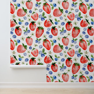 Papier Peint Fraise mignonne et bleuet