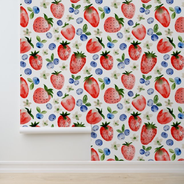 Papier Peint Fraise mignonne et bleuet (Application)