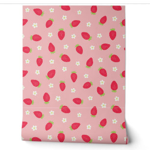 Papier Peint Fraises d'été sur fond rose (grande échelle)