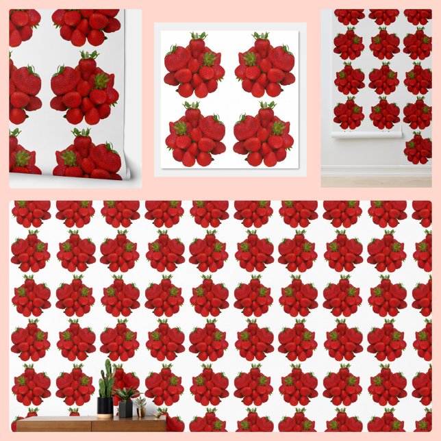 Papier Peint Fraises rouges Photographie Botanique Blanc (Créateur téléchargé)