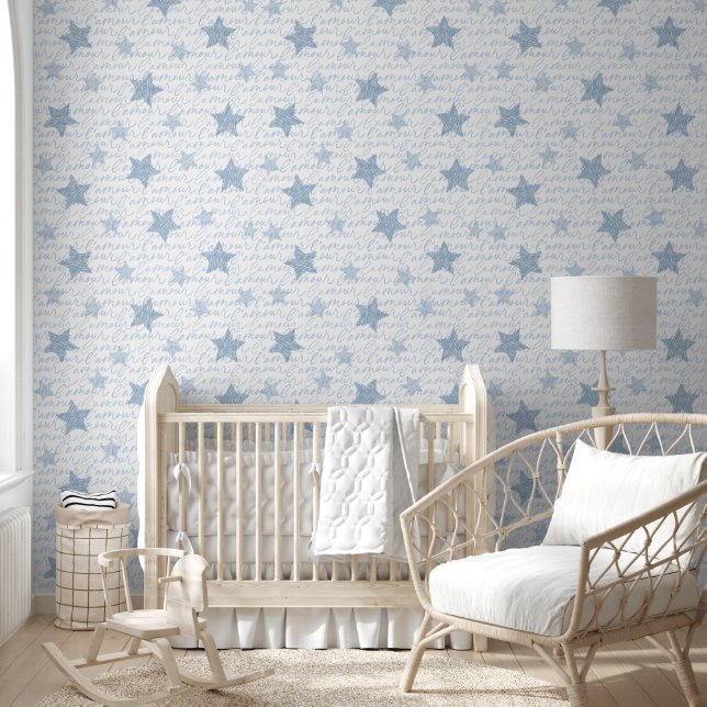 Papier Peint French Blue Love Stars Amour Couvre-Mur (Enfants)
