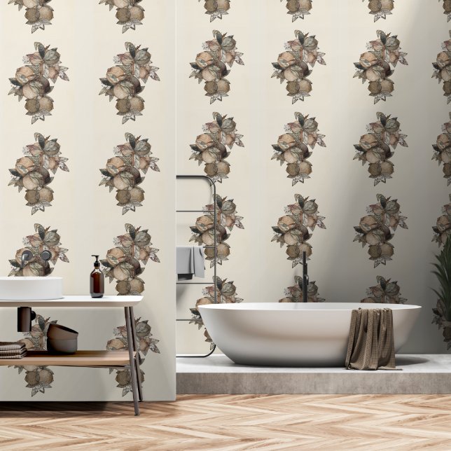 Papier Peint Fruits de grenade et fleurs Or vert (Salle de bain)