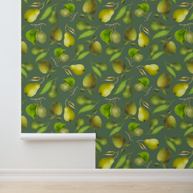 Papier Peint Fruits verts sur Arrière - plan vert foncé (Application)