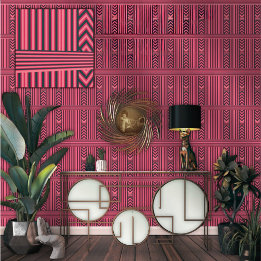 Papier Peint Fuchsia noir gras chevron rayure Luxe