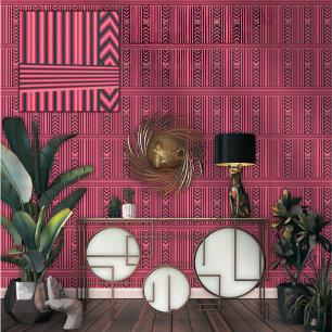 Papier Peint Fuchsia noir gras chevron rayure Luxe