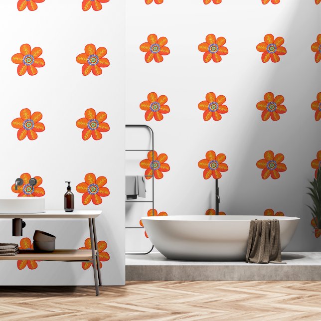 Papier Peint Fun Artsy Orange Floral (Salle de bain)
