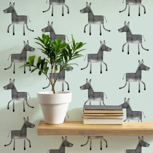 Papier Peint Fun Donkey Grey Sage Green Motif