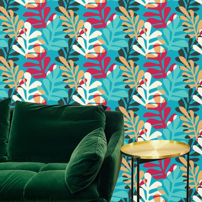 Papier Peint Fun Foliage Abstrait Motif coloré (Fun Foliage Abstract Colorful Pattern Wallpaper from Ricaso. 
Bold designer & easy to use and remove)