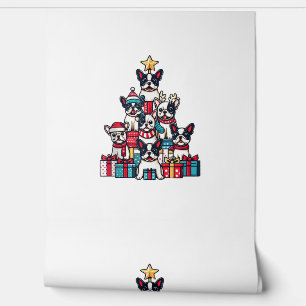 Papier Peint Funky French Bulldog Christmas Tree Snowflakes San