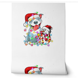 Papier Peint Funky Pitbull Chien Noël Tee Snowman Xmas Light