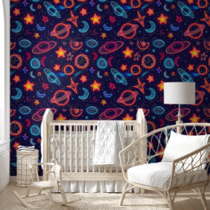 Papier Peint galaxie rétro cool carrelée motifs enfants