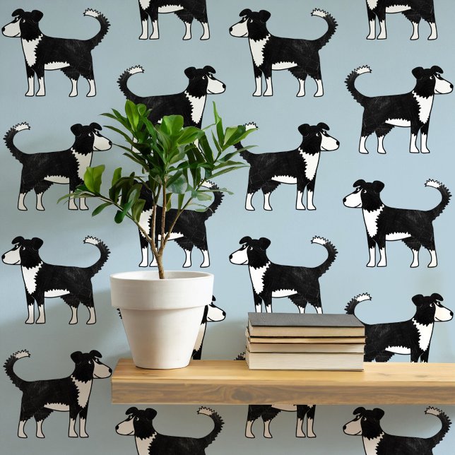 Papier Peint Gallois frontière Collie Chien Motif (Welsh border collie sheepdog dog themed peel and stick wallpaper)