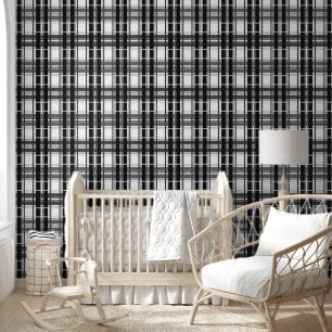 Papier Peint Géométrie Tartan motif noir et blanc à damiers