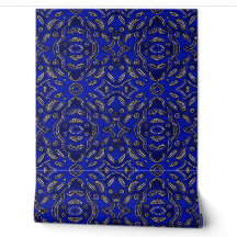 Papier Peint Géométrique Royal Bleu et Ivoire d'In