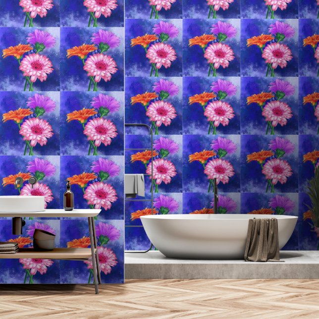 Papier Peint Gerberas Trois Couleurs (Salle de bain)