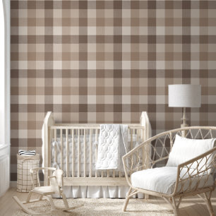 Papier Peint Gingham à carreaux marron clair Terre Neutre