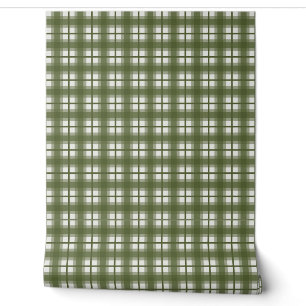 Papier Peint Gingham Indien - Camouflage Vert Olive