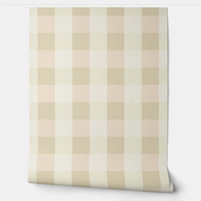 Papier Peint Gingham | Rose & Crème (Déroulement)