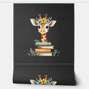Papier Peint Girafe Mignonne Avec Livre Floral Bookworm Bibliot
