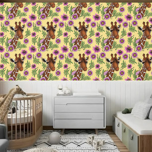 Papier Peint Giraffe Fleurs de Portrait Jaunes