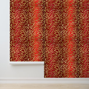 Papier Peint Glam Red Ombre Gold Leopard Motif
