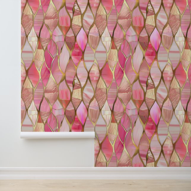 Papier Peint Glam rose Abstrait or (Application)