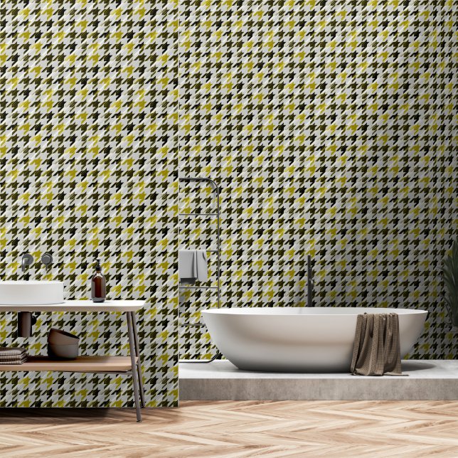 Papier Peint Glen Plaid. Noir et moutarde. (Salle de bain)