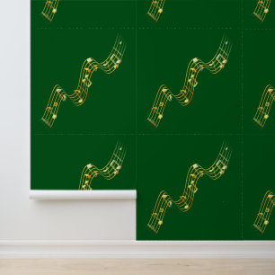 Papier Peint Gold Musical Notes Couleur personnalisée Vert