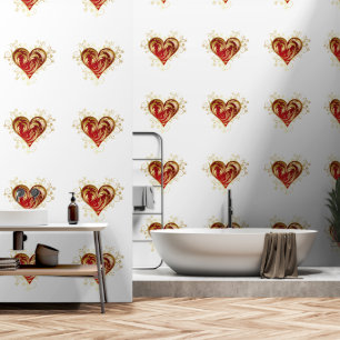 Papier Peint Gold Red Heart Couleur personnalisée Blanc