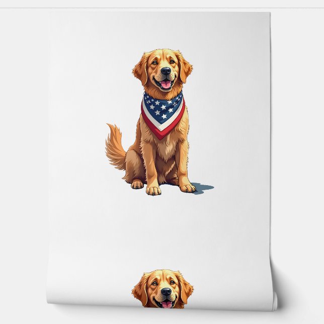 Papier Peint Golden Retriever July 4th Vintage Patriotic Tee 2 (Déroulement)