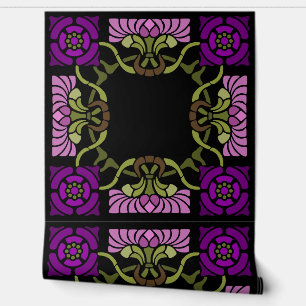 Papier Peint Goth Art Nouveau Rose et Dahlia Purples