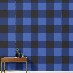 Papier Peint Grand Buffalo bleu Plaid Motif