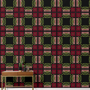 Papier Peint Grand Goth Art Nouveau Rose et Dahlia Red