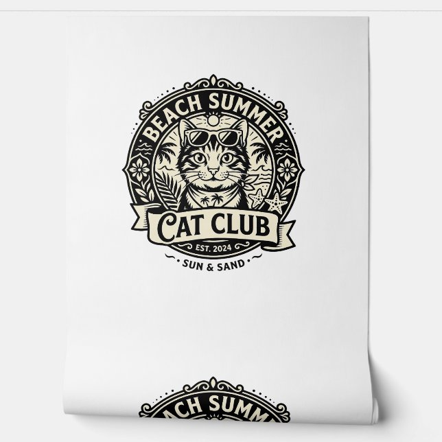 Papier Peint Graphisme de chat drôle d'été de plage - Été de pl (Déroulement)